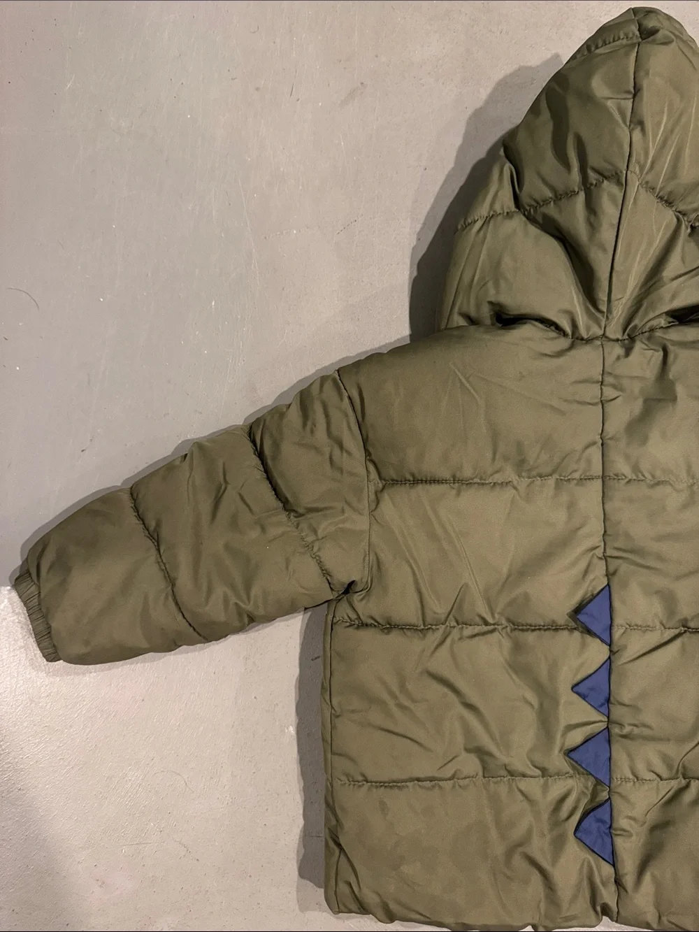 Old Navy Olive Green Toddler Puffer Jacket with Navy Pocket Accents